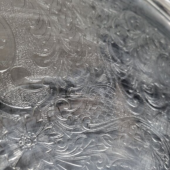 Extra Large Vtg Leonard Silverplate Ornate Round Serving Tray Scalloped Edges - Picture 5 of 10